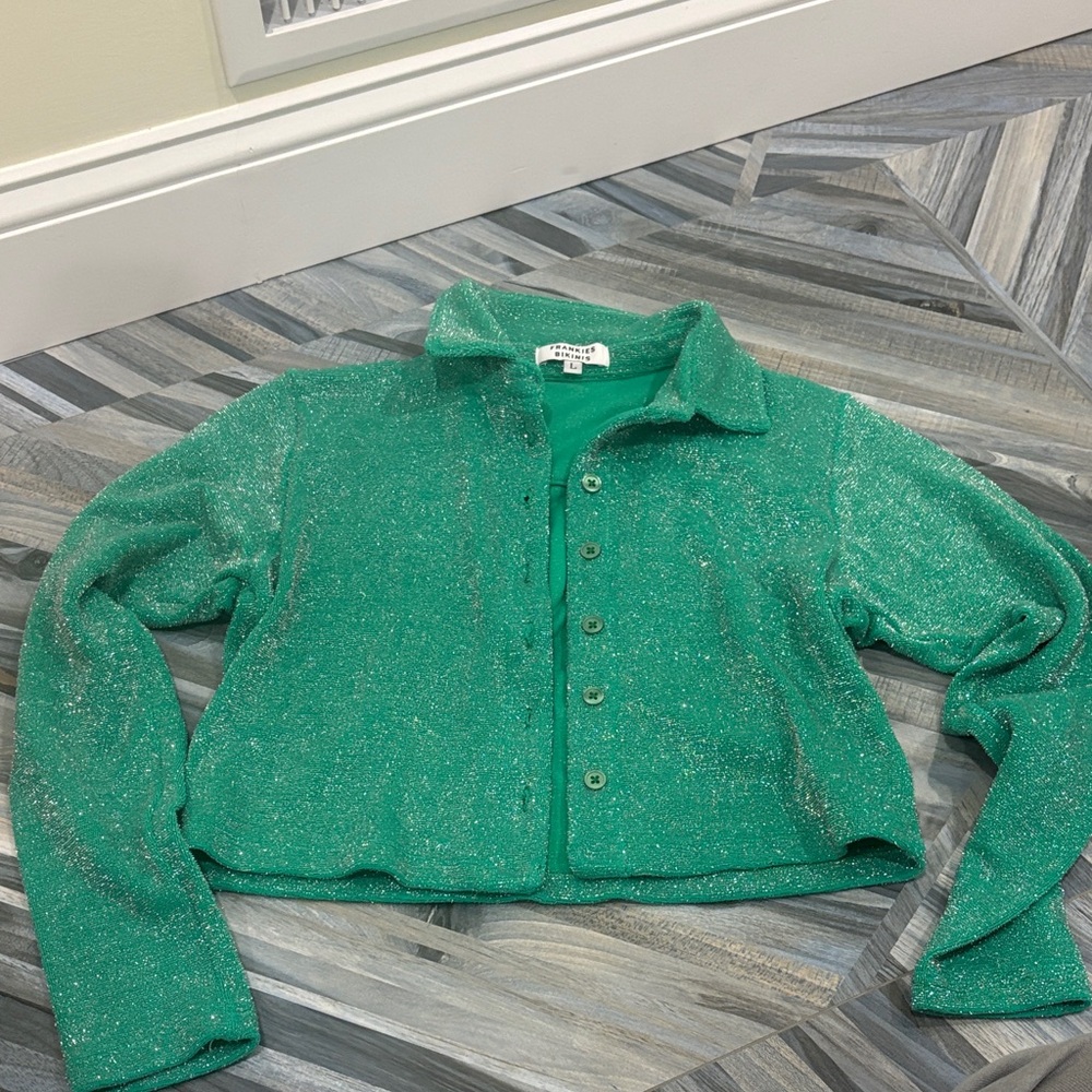 Frankie's Bikinis Glittering Green Coverup crop top